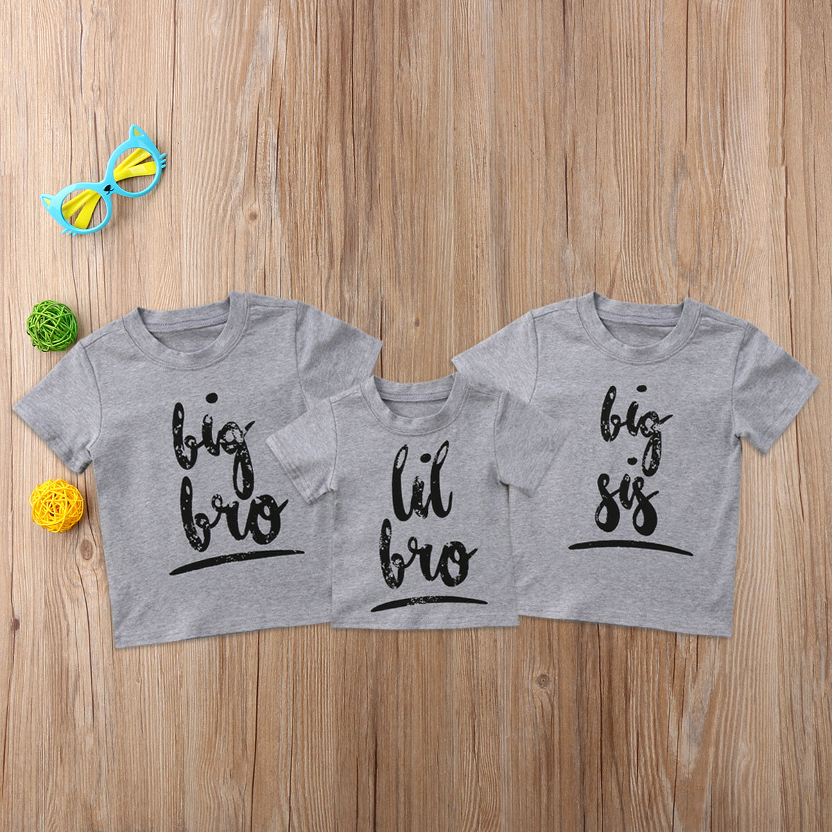 Cotton Print 'Big Bro, Lil Bro, Big Sis, Lil Sis' T-Shirts