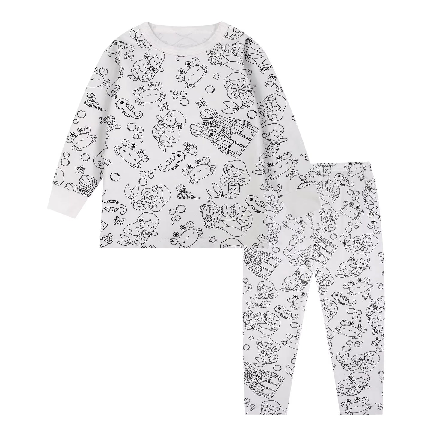 DIY Pajamas Sets New Baby Boy Girls Sketch Colorful Freehand Graffiti Long Sleeves Sleepwear Suit Kids Funny Handicraft Homewear