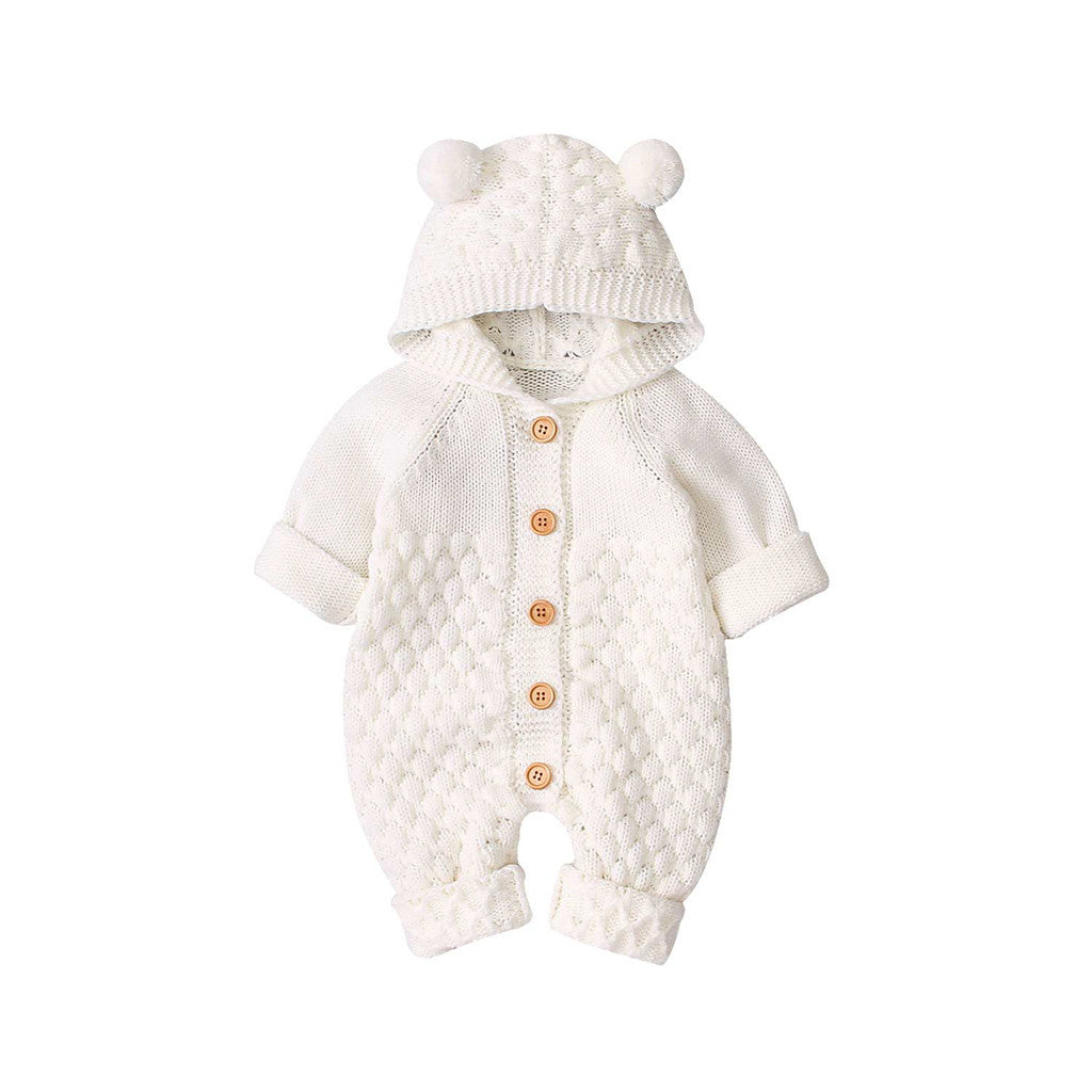 Children's Fur Ball Hooded Knitted Jumpsuit