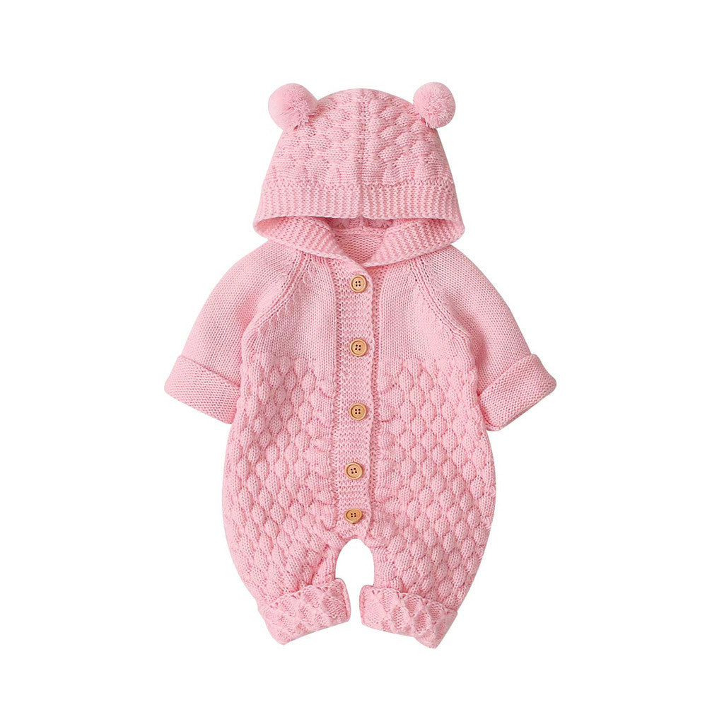 Children's Fur Ball Hooded Knitted Jumpsuit