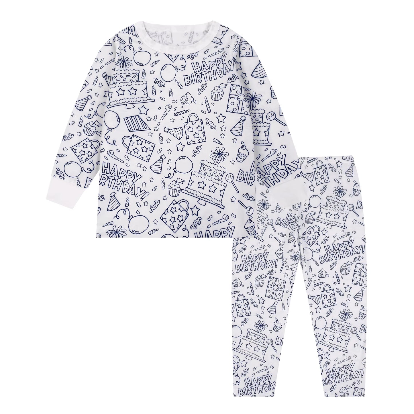 DIY Pajamas Sets New Baby Boy Girls Sketch Colorful Freehand Graffiti Long Sleeves Sleepwear Suit Kids Funny Handicraft Homewear