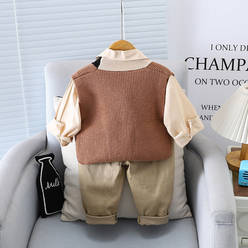 Boys Woolen Bear Vest 3-Piece Suit