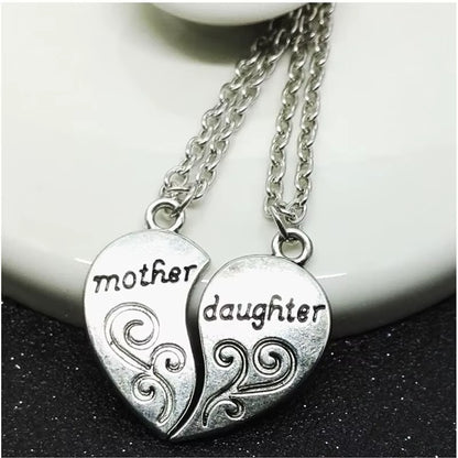 2Pcs Antique Silver-Plated Necklace Fashionable Mother Beautiful Daughter Combination for Love Parent Child Style Jewelry