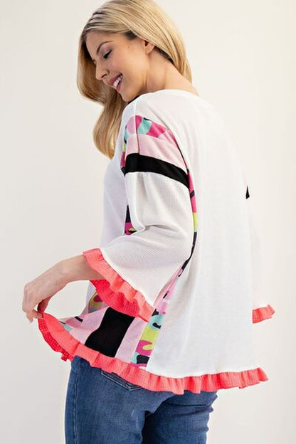 Celeste Full Size Ruffle Sleeve Color Block Top plus Size