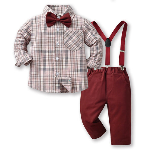 Children's Autumn Korean Plaid Shirt & Suspender