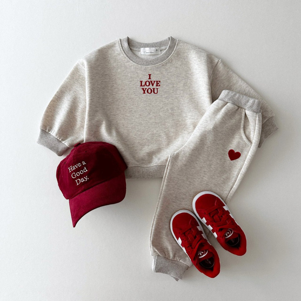 Embroidered Letter Love Comfortable Sweater Kids Clothes Two-piece Suit