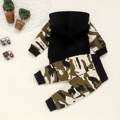 Hot Sale Boys Letter Camouflage Hooded Sweater