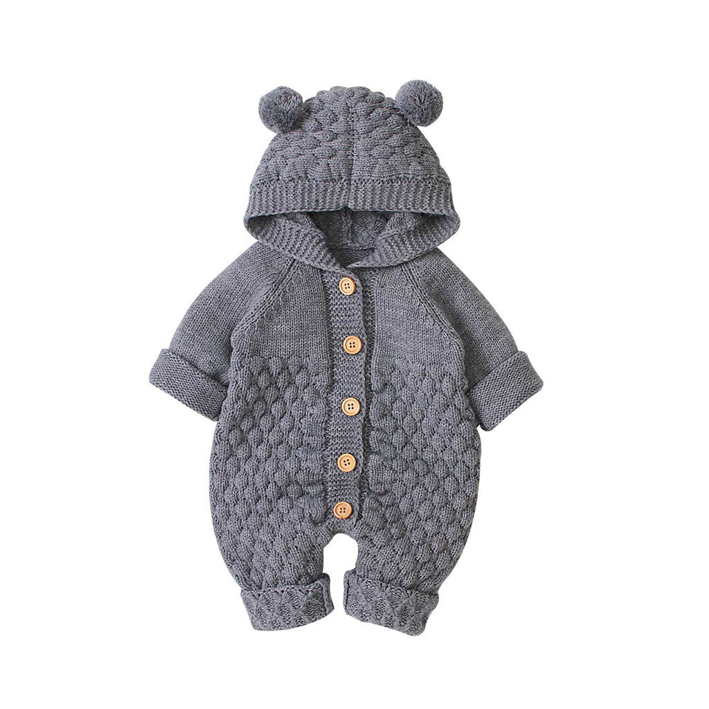 Children's Fur Ball Hooded Knitted Jumpsuit