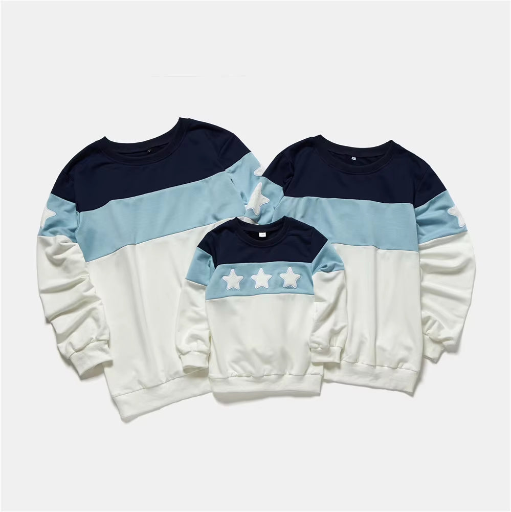 Family Matching Clothes Mom and Daughter Matching Clothes 2 Color Star Block Pullover Sweatshirt Same Family Clothes