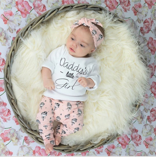 Daddy's Little Girl T-shirt, Cartoon Pants, Headband