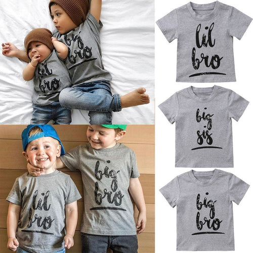 Cotton Print 'Big Bro, Lil Bro, Big Sis, Lil Sis' T-Shirts