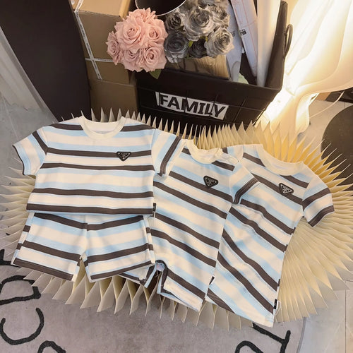Dad Mom and Baby Matching Striped Clothes Mother and Daughter Equal Dresses Father and Son Clothing Korean Children Outfits Set