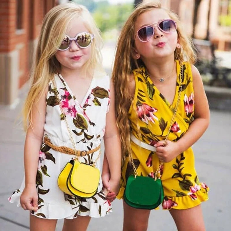 Cute Floral Sleeveless Romper Kimono Style for Girls