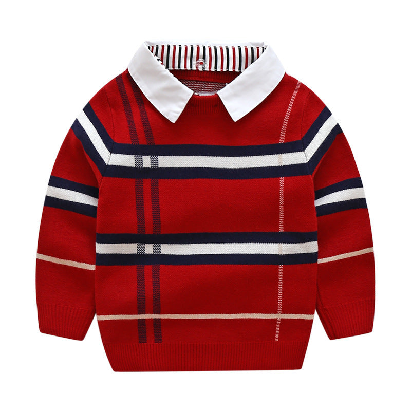 Cozy and Trendy Boys Plaid Jacquard Sweater