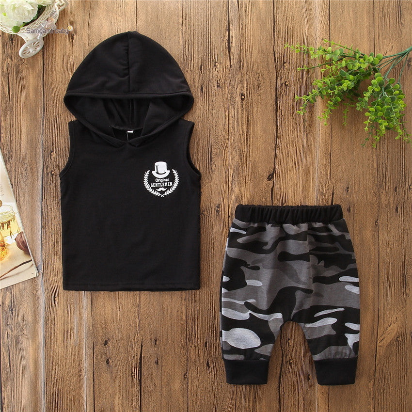 Toddler Boy Sleeveless Hoodie & Camo Pants 2PC Set