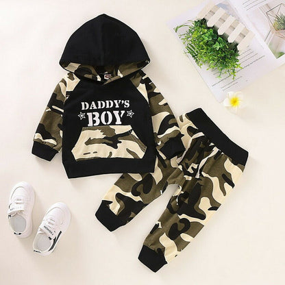 Hot Sale Boys Letter Camouflage Hooded Sweater