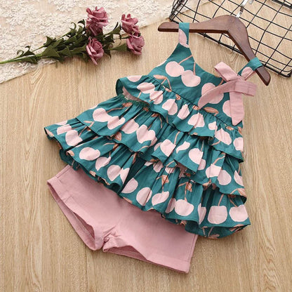Cute Kids Girls T-Shirt & Shorts Suit