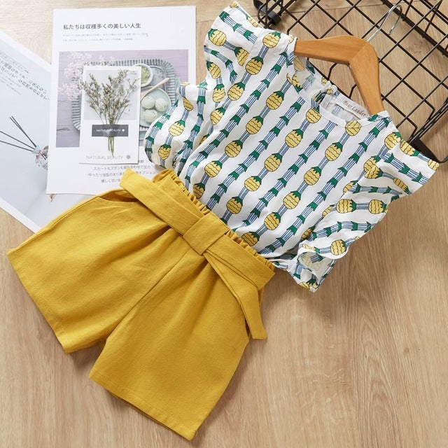 Cute Kids Girls T-Shirt & Shorts Suit