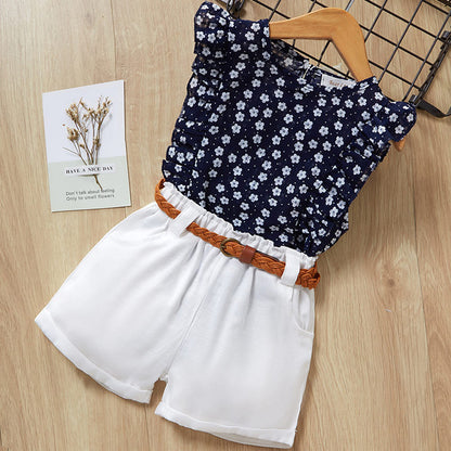 Cute Kids Girls T-Shirt & Shorts Suit