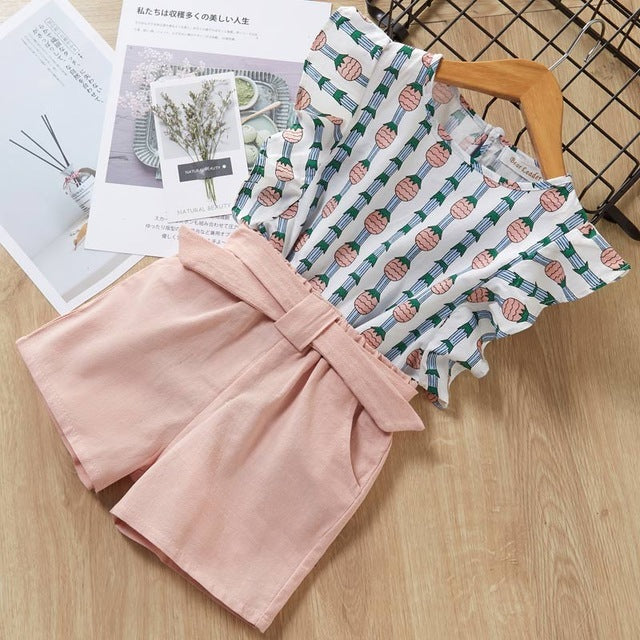 Cute Kids Girls T-Shirt & Shorts Suit