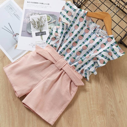 Cute Kids Girls T-Shirt & Shorts Suit