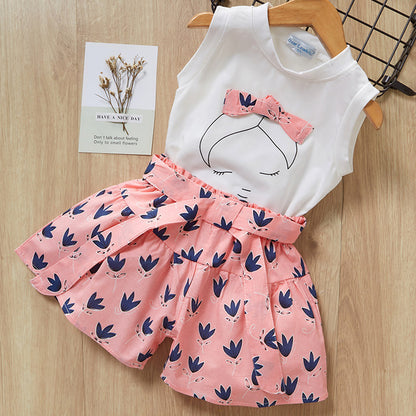 Cute Kids Girls T-Shirt & Shorts Suit