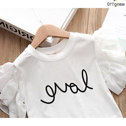 Girls' Summer Clothing Set T-Shirt & Hole Pants