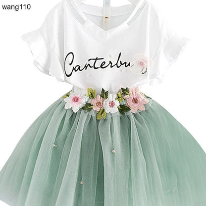 Girls' Summer Clothing Set T-Shirt & Hole Pants