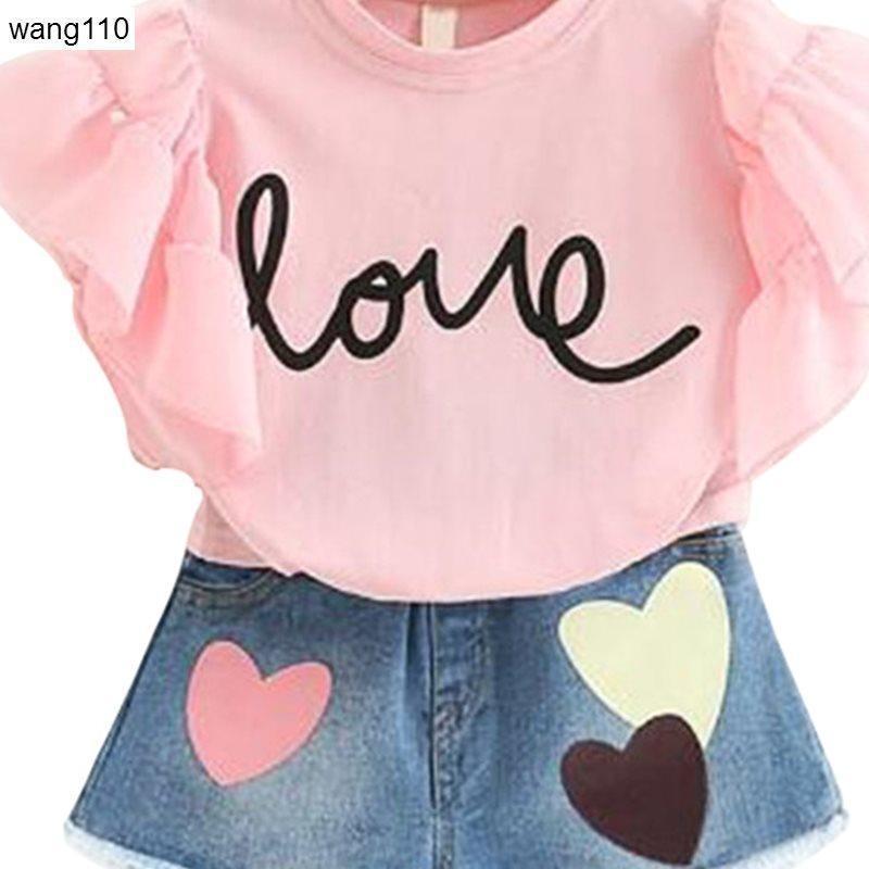 Girls' Summer Clothing Set T-Shirt & Hole Pants