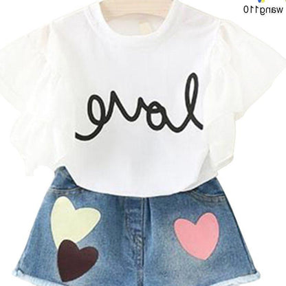 Girls' Summer Clothing Set T-Shirt & Hole Pants