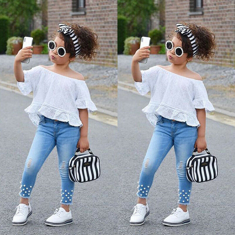 Toddler Lace Blouse &amp; Jeans 2-Piece Summer Outfit