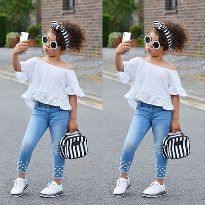 Toddler Lace Blouse &amp; Jeans 2-Piece Summer Outfit