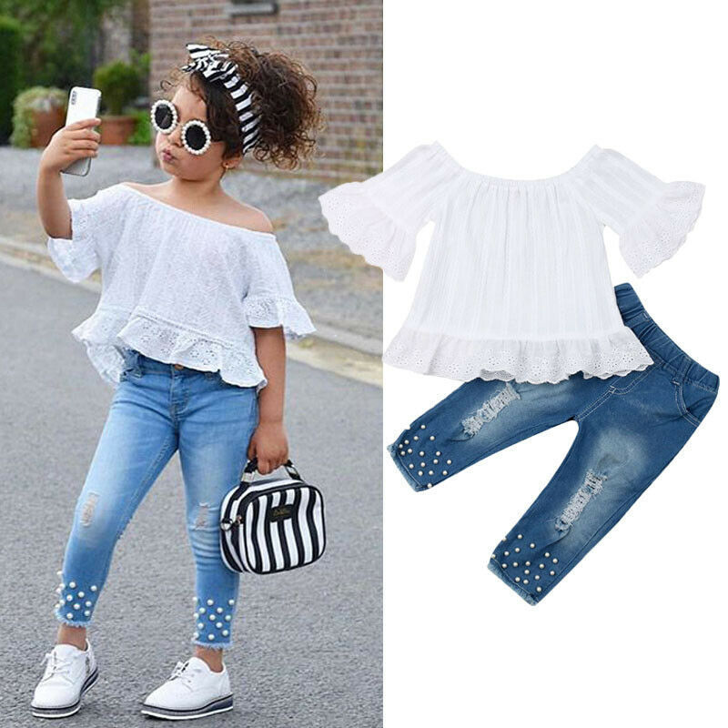 Toddler Lace Blouse & Jeans 2-Piece Summer Outfit