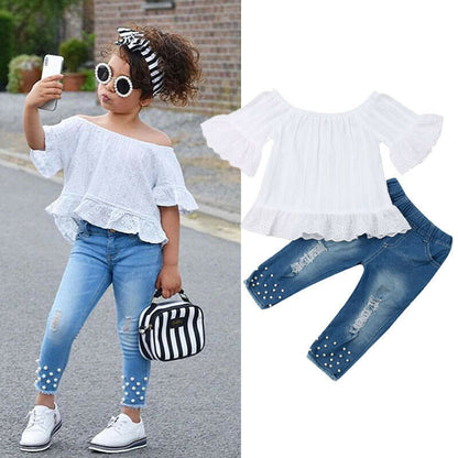 Toddler Lace Blouse &amp; Jeans 2-Piece Summer Outfit