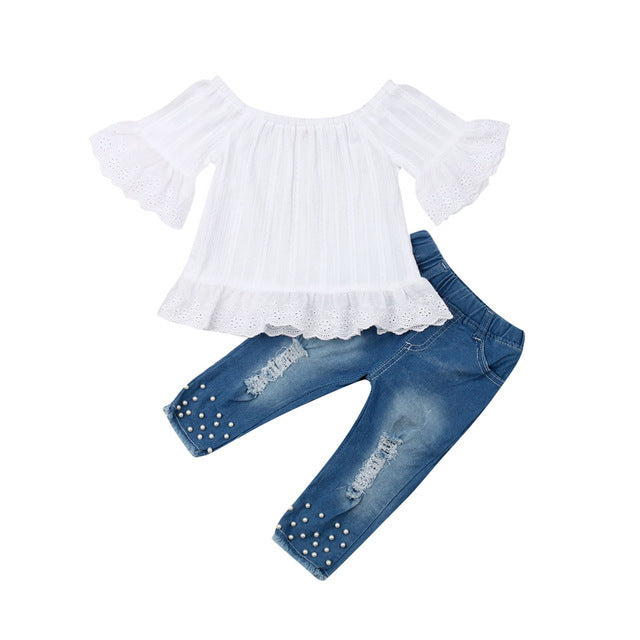 Toddler Lace Blouse & Jeans 2-Piece Summer Outfit