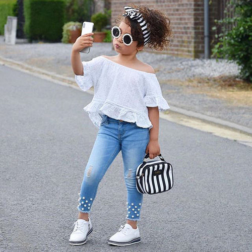Toddler Lace Blouse & Jeans 2-Piece Summer Outfit