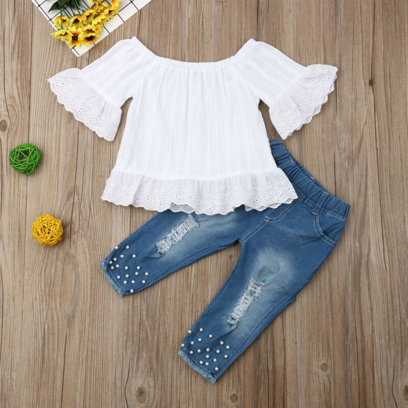 Toddler Lace Blouse & Jeans 2-Piece Summer Outfit