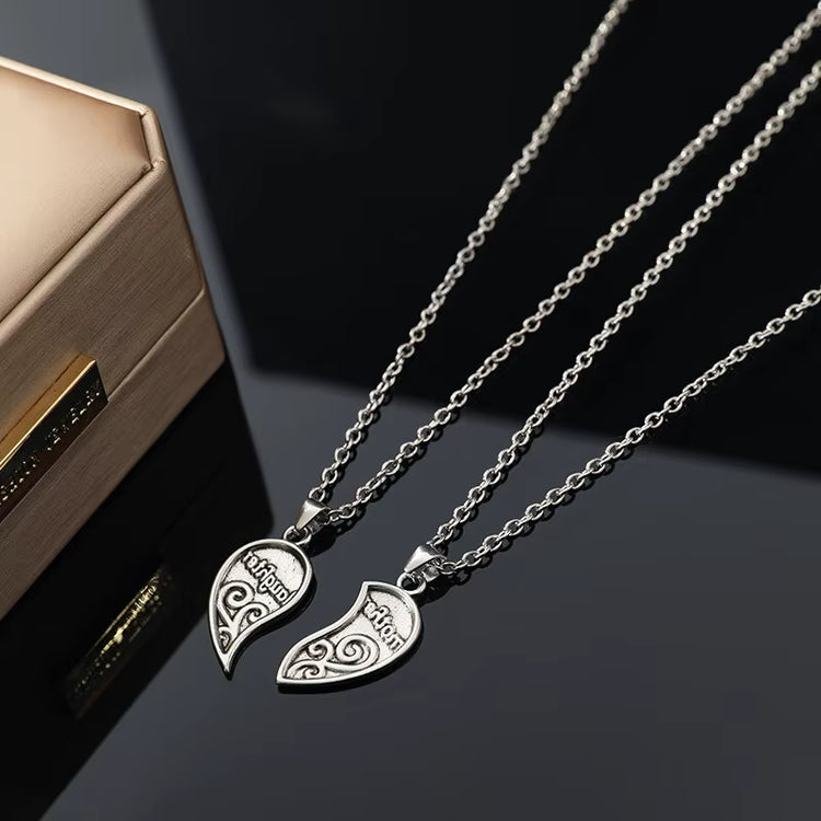 2Pcs Antique Silver-Plated Necklace Fashionable Mother Beautiful Daughter Combination for Love Parent Child Style Jewelry