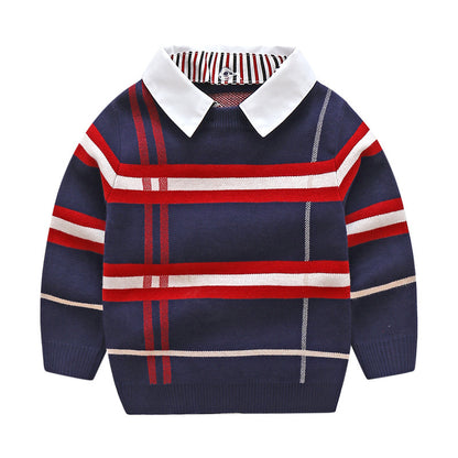 Cozy and Trendy Boys Plaid Jacquard Sweater