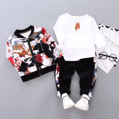 3pcs/set Baby Boy Boy Hooded Coat+T Shirt+Pant Tracksuit