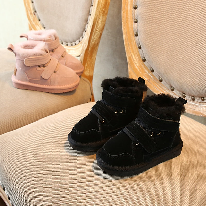 Winter Girls' Snow Boots Warm, Skid-Proof Leather Suede