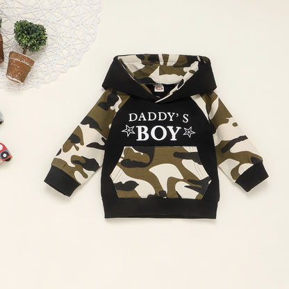 Hot Sale Boys Letter Camouflage Hooded Sweater