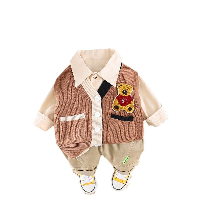 Boys Woolen Bear Vest 3-Piece Suit