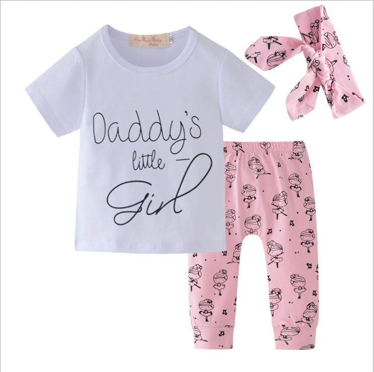 Daddy's Little Girl T-shirt, Cartoon Pants, Headband