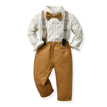Children's Autumn Korean Plaid Shirt & Suspender