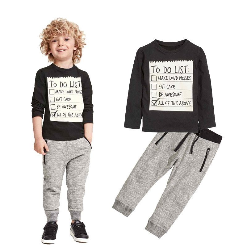 Boys' Casual Clothing Set | Cotton Long Sleeve T-shirt + Pants Suit
