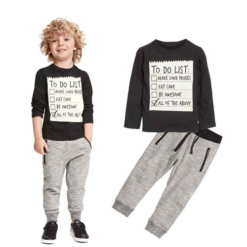 Boys' Casual Clothing Set | Cotton Long Sleeve T-shirt + Pants Suit