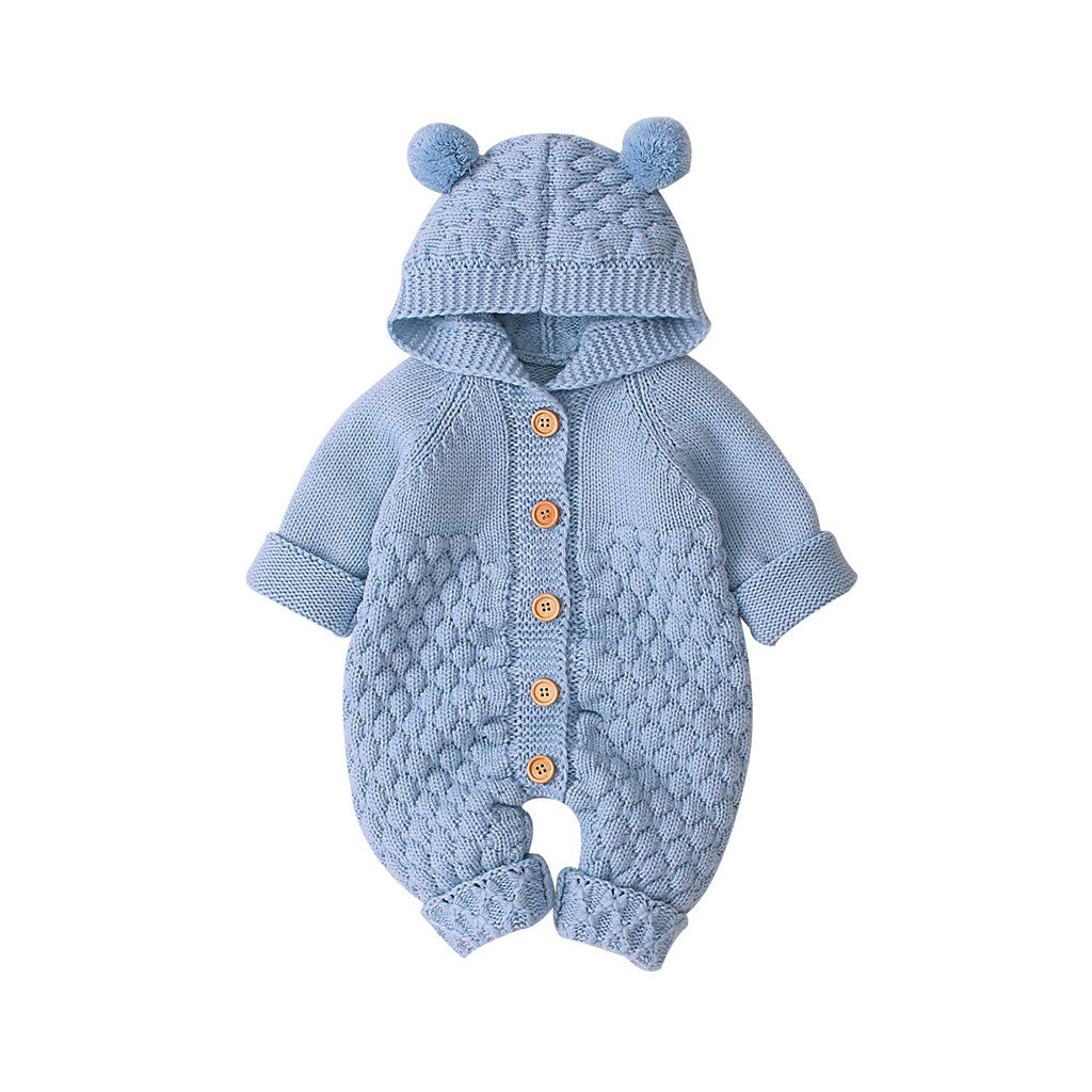 Children's Fur Ball Hooded Knitted Jumpsuit
