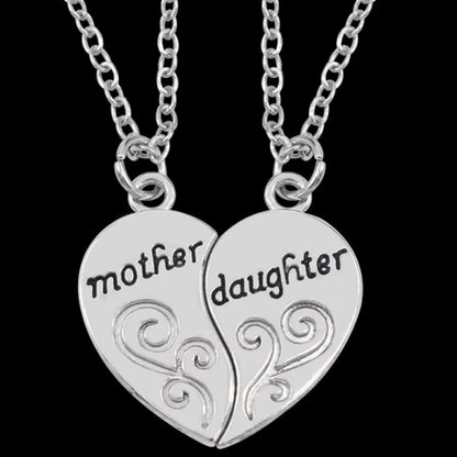 2Pcs Antique Silver-Plated Necklace Fashionable Mother Beautiful Daughter Combination for Love Parent Child Style Jewelry