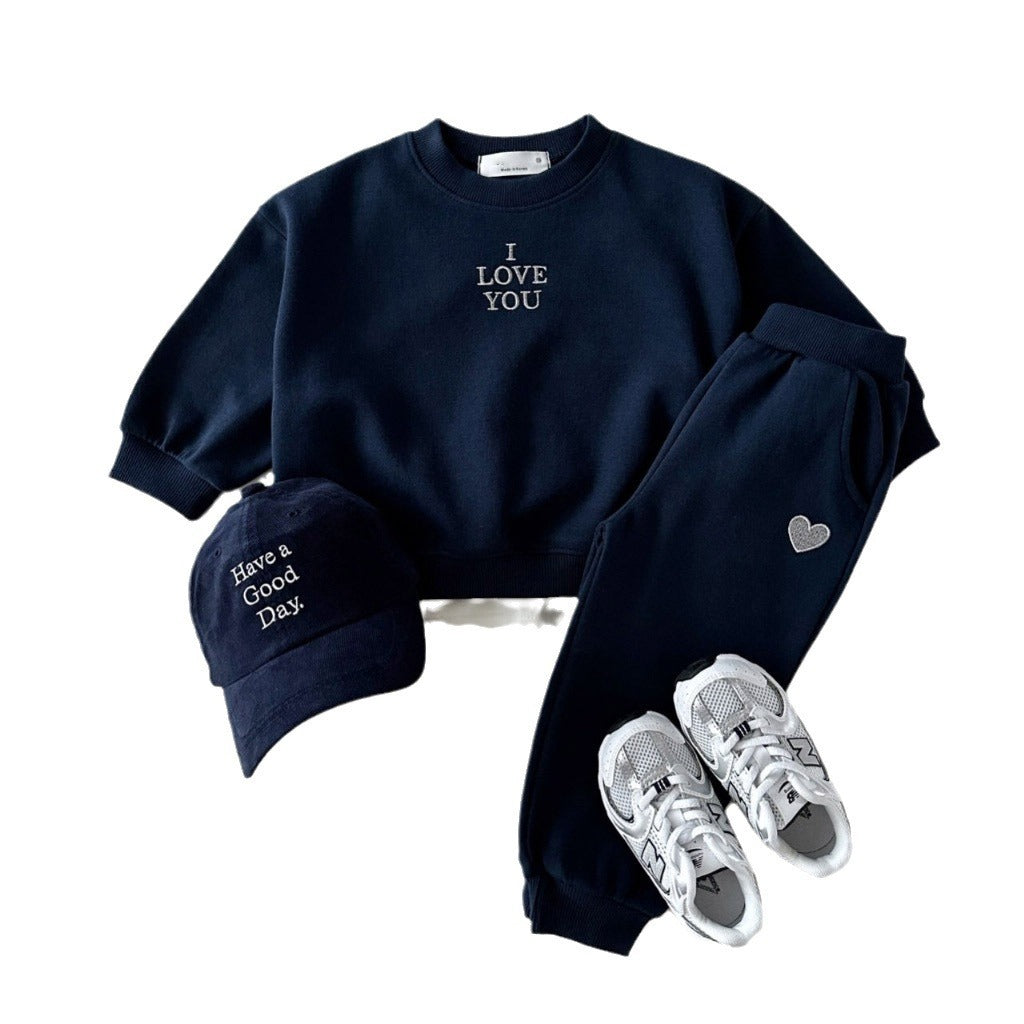 Embroidered Letter Love Comfortable Sweater Kids Clothes Two-piece Suit